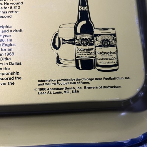 Vtg Chicago Bears 1988 Budweiser Drink Tray Monster of the Midway 1985 Champions - Picture 8 of 8