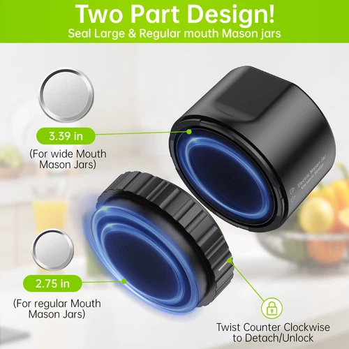 Electric Mason Jar Vacuum Ever Sealer Kit for Wide/ Regular Mouth Jars &10 Lids - Picture 3 of 11