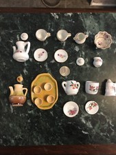 VERY CUTE TINY CERAMIC FLORAL MOTIF DOLLHOUSE TEA SETS, 22 PIECE COLLECTION doll
