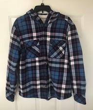 Boston Traders Hoodie Jacket Women' Size L Plaid Fleece Lined Button Up Pockets