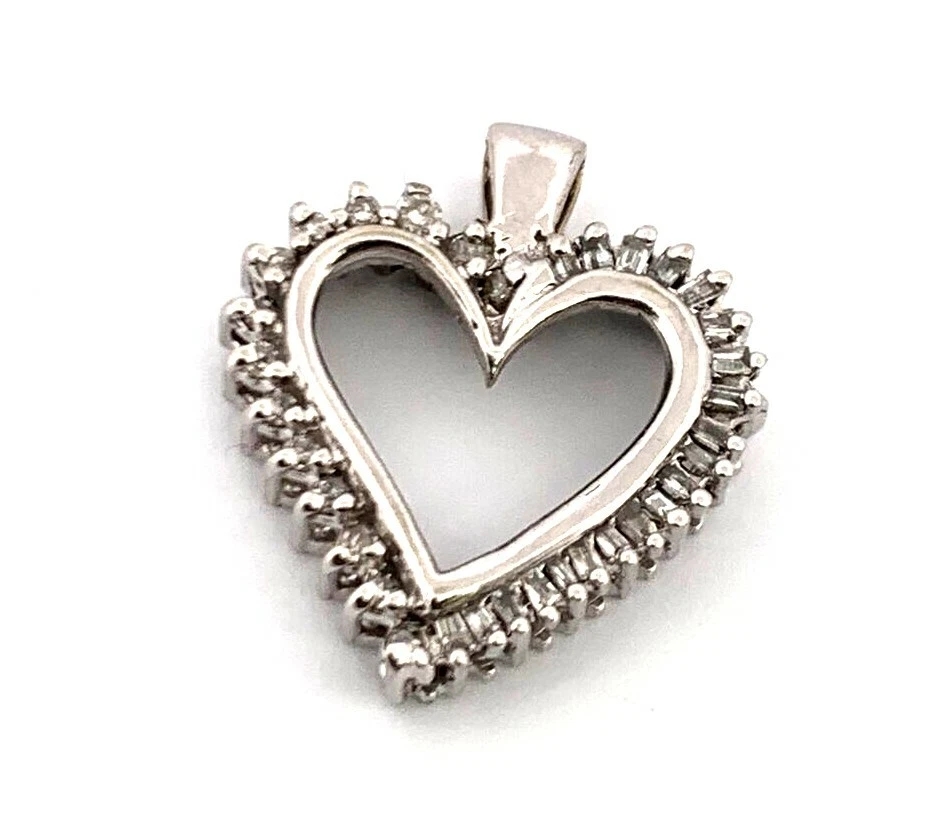 COLGANTE CORAZÓN ABIERTO DIAMANTE ORO BLANCO MACIZO 10K 0.34TCW Foto 2 de 4