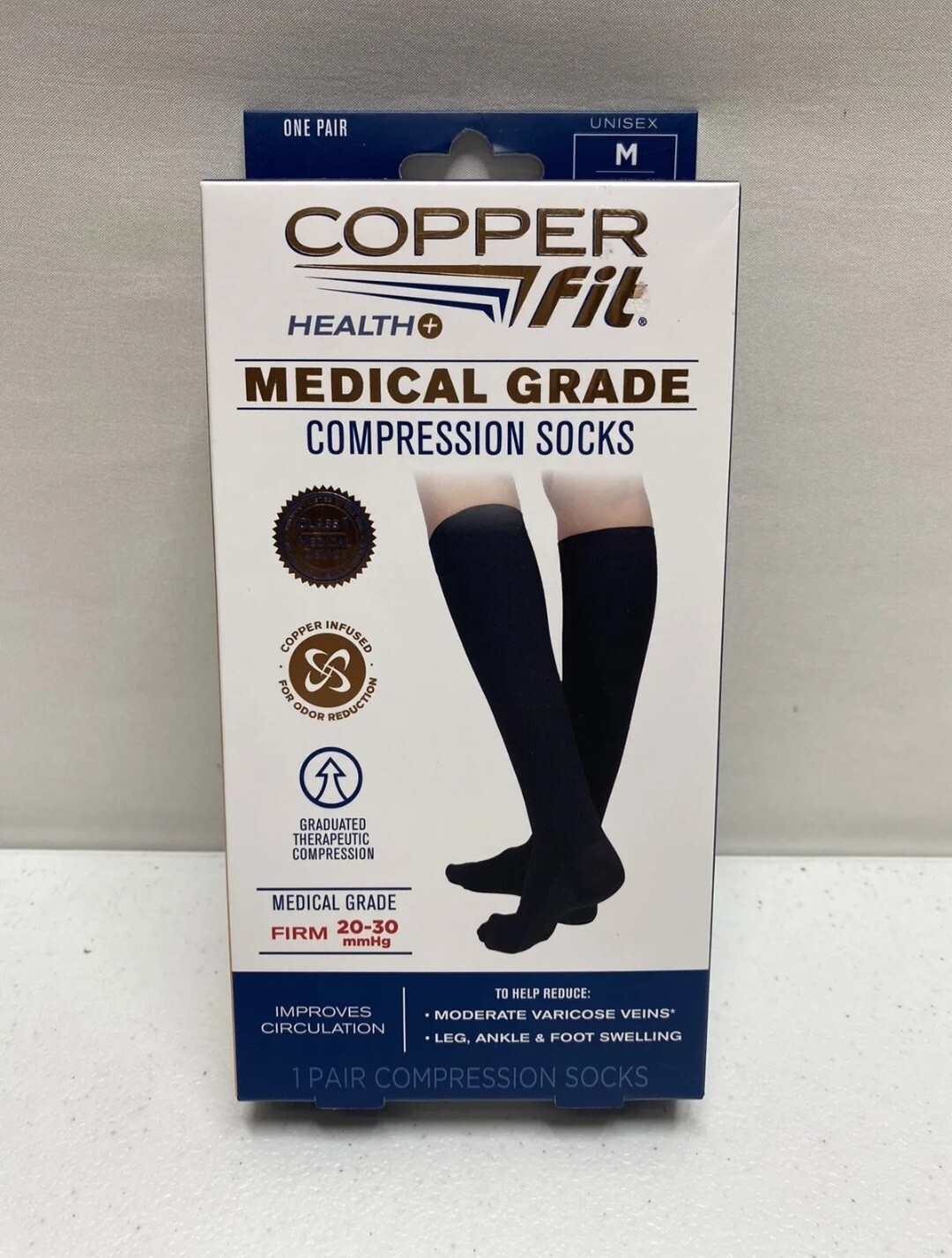2 PAIR NIB Copper Fit Medical Grade Compression Socks Size M Unisex