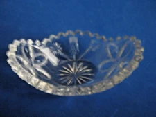 CUT GLASS OVAL OPEN SALT CELLAR w/SCALLOPED TOP & INDENTED DESIGNS on the BOWL