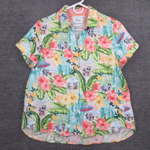 Disney Tommy Bahama Shirt Womens XS Linen Poolside Party Hawaiian Button Up