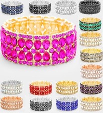 Crystal Rhinestone Cocktail Wedding Bangle Stretch Teardrop Bracelet Party Prom