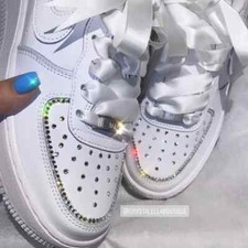 Bling Women's Nike Air Force 1 All White Low Sneakers Blinged Out ♡