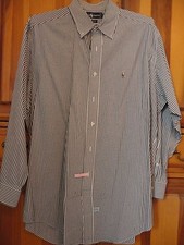 Men's Polo Ralph Lauren Black Striped LARGE 16 1/2-33 Long Sleeve Shirt