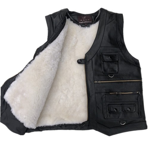 Real Cowhide Leather Vest with Real Sheepskin Fur Warm Waistcoat Jacket 60-90kg - Picture 2 of 21