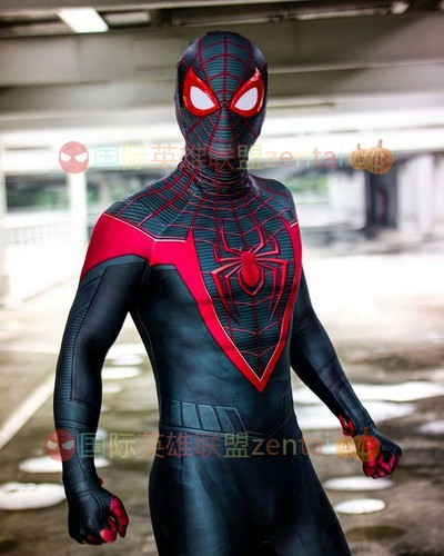 Spider-man Miles Morales Jumpsuit Spiderman Cosplay Costume Adult Kids Halloween - Afbeelding 1 van 6