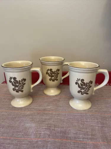 SALE!  3 VINTAGE PFALTZGRAFF VILLAGE BROWN FOOTED GRAND MUGS 5 1/8" T