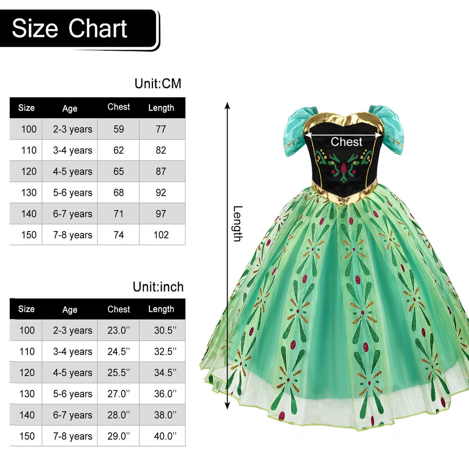 Girls Kids Party Costume Frozen Anna Fancy Dress Up Princess Role Cosplay Outfit - Image 3 of 4