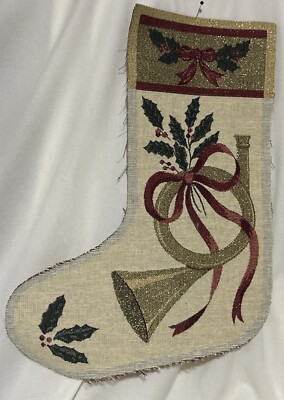 Tapestry Christmas Stocking Fabric Panel French Horn Natural Cotton Metallic USA