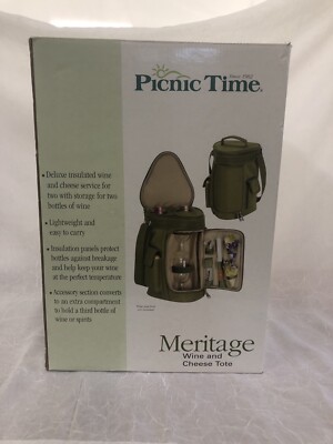 Picnic Time Meritage Cheese Wine/Spirits Picnic Tote Insulated Black NEW