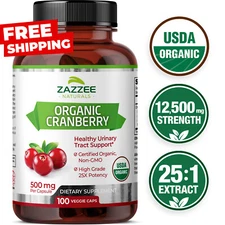USDA Organic Cranberry Extract 12,500 mg Strength 100 Veggie Caps 25:1 Extract