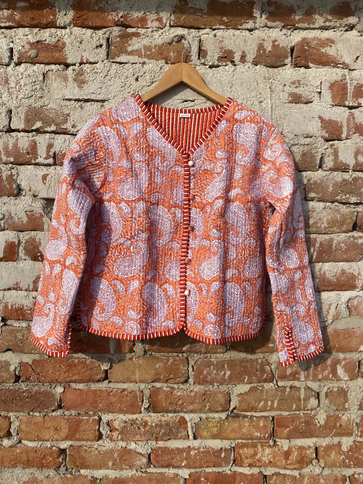 Indian Peach Floral 100% Cotton Quilted Unisex Jacket Women's Clothing Jacket AU