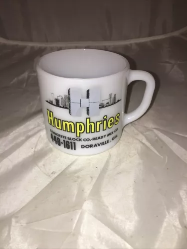 Vintage Federal Glass D Handle Coffee Mug White  Humphries Concrete Block