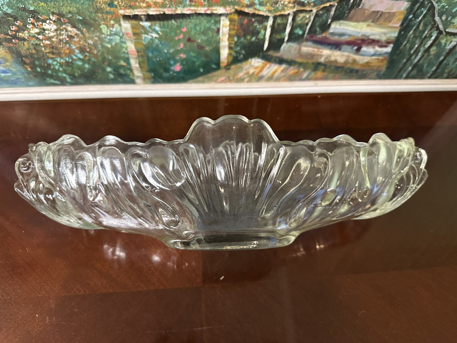 Vintage 1950's Jeannette Glass Gondola Fruit Bowl 16" Long