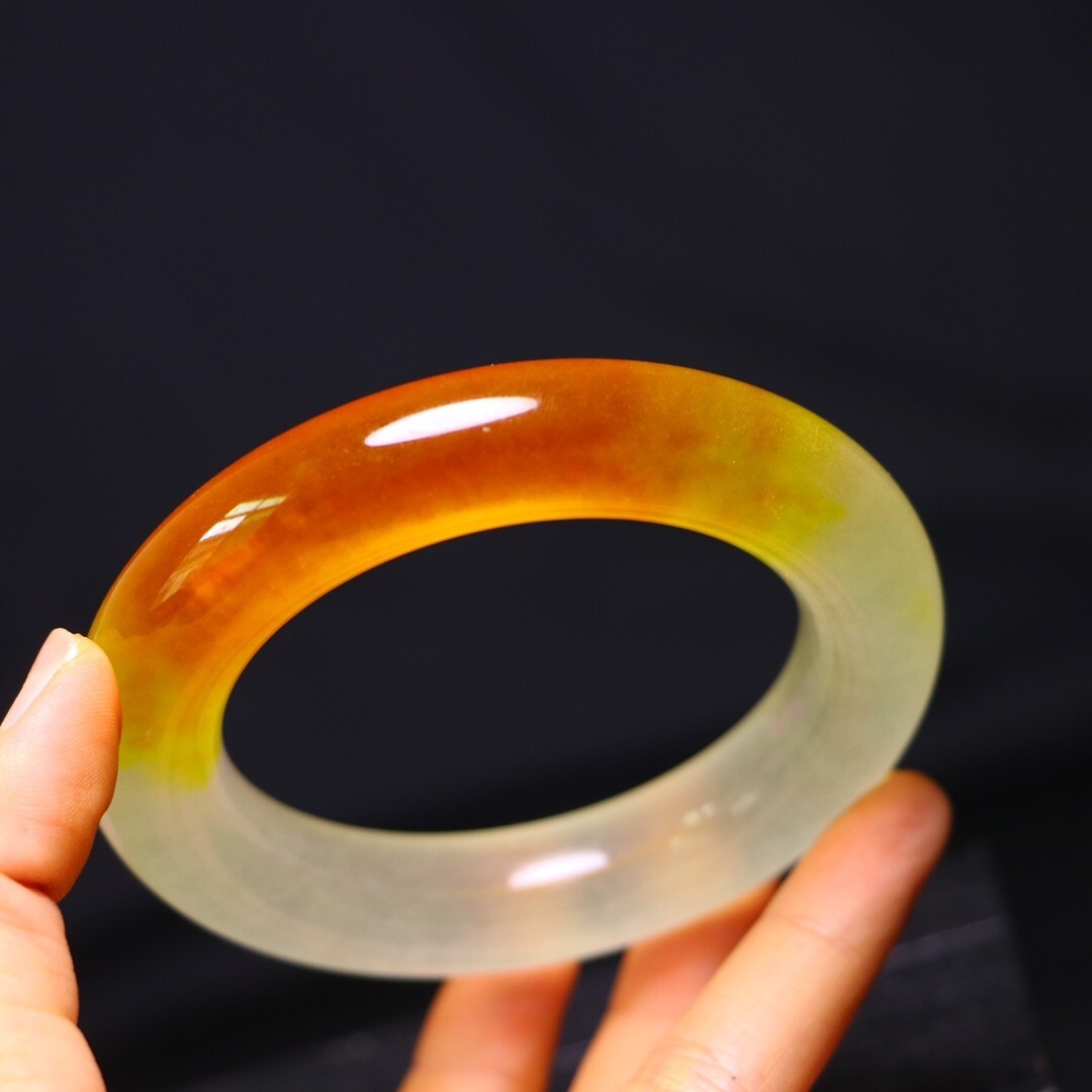 Certificate Natural Burma Icy yellow white Jade jadeite bracelet bangle 58-59MM