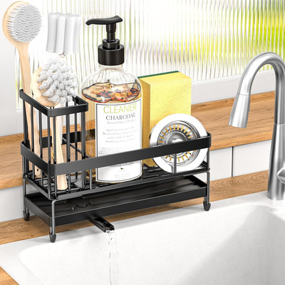 Sink Organizer Caddy Countertop for Kitchen, Black Dish Sponge Holders, Instant 