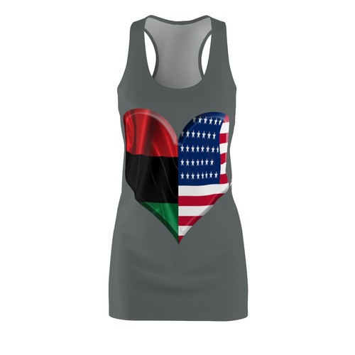Women's Racerback Dress African American Flag Heart Sporty Dress - Picture 2 of 43