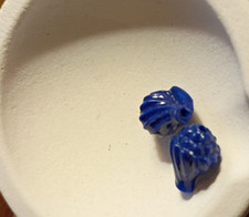 Opaque Glass Seashell Beads Blue Center-Drilled Loose Set of 2