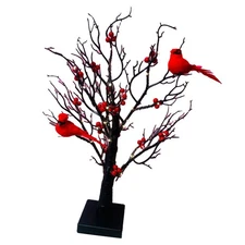 LED Tabletop Tree Lamp With Red Bird Light Up Xmas Decor For Bedroom