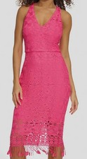 Siena Women Pink Eyelet Lace Tasseled Hem A-Line Dress Size 6