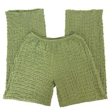 Zara Green Textured Pull On High Rise Wide Leg Pants Medium Comfy Relaxed Fit