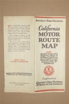 RARE 1930 SECURITY-FIRST NATIONAL BANK of LOS ANGELES CALIFORNIA MOTOR ROUTE MAP