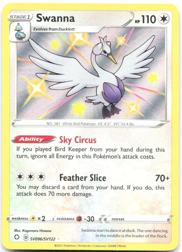 Swanna SV096/SV122 Pokemon Shining Fates: Shiny Vault Shiny Holo Rare NM