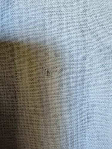 Linen Hand Cross Stitched Tablecloth 56" x 44" Orange Flowers Vintage Imperfect - Picture 2 of 9