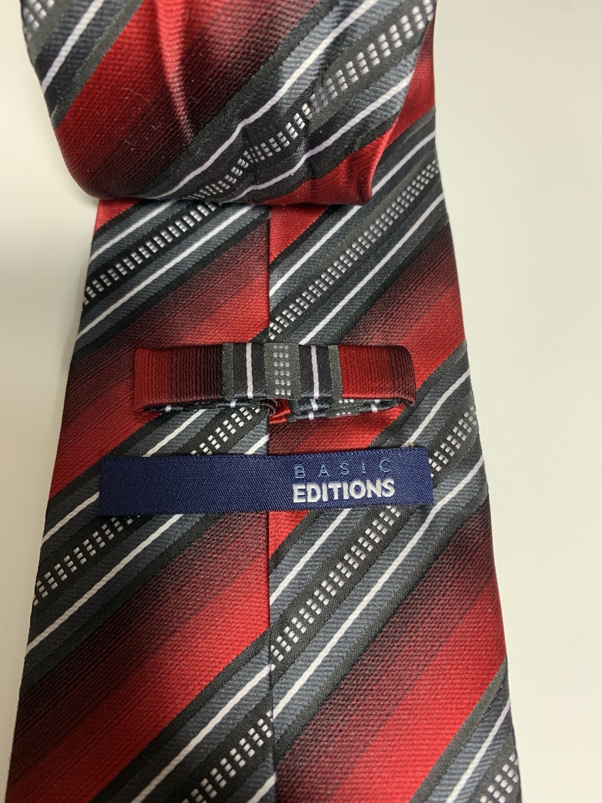 Basic Editions Men's Red/Gray Diagonal Striped Tie - image 3