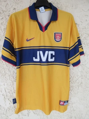 Maillot ARSENAL 1997 1998 1999 vintage NIKE away JVC shirt jaune football XL - Photo 1/4