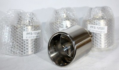 SET OF 4 (FOUR) STAINLESS STEEL CLAMP ON EXHAUST TIPS, 2.5  INLET, 5  OUTLET