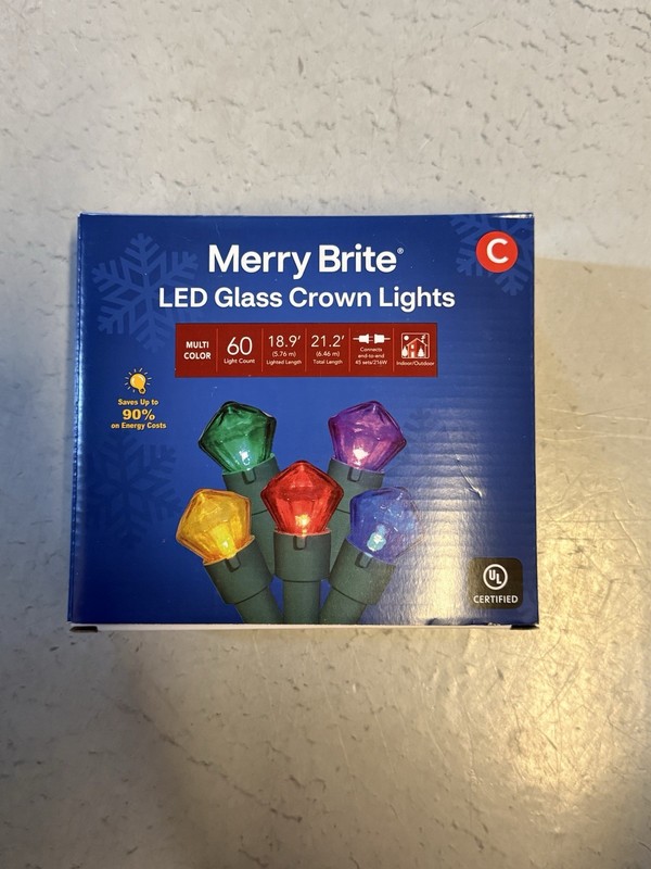 Brand New Merry Bright Led Glass Crown Lights