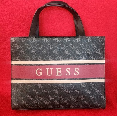 GUESS Women's Monique Medium Tote Handbag (Black/Red/Blush) Faux Pebbled Leather