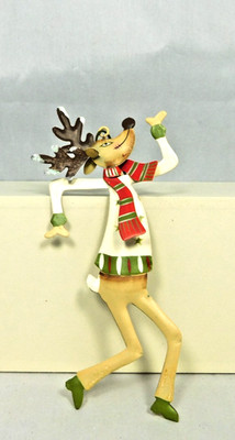 Crazy looking reindeer ornament with stars on outfit - New by Adams & Co. #70145