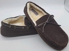 Mens Eddie Bauer Brown Suede Moccasins Slippers Size 8-9 Comfy Cozy Fall Winter
