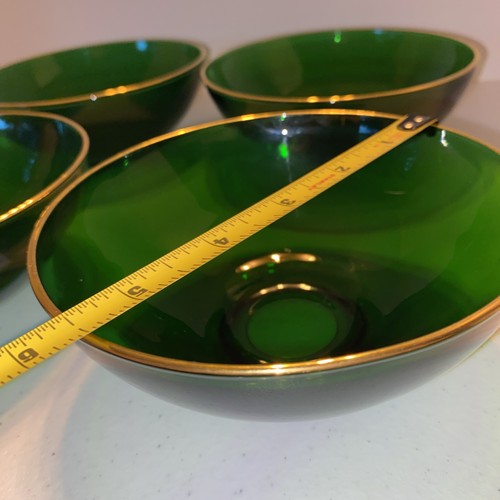 Juego de 4 cuencos de vidrio vintage Anchor Hocking verde esmeralda con adornos dorados - Imagen 5 de 8