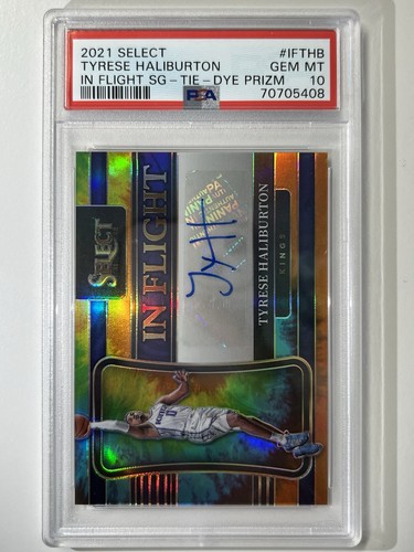 2021 Panini Select Tyrese Haliburton In Flight Tie-Dye Prizm Auto /25 PSA 10 SSP