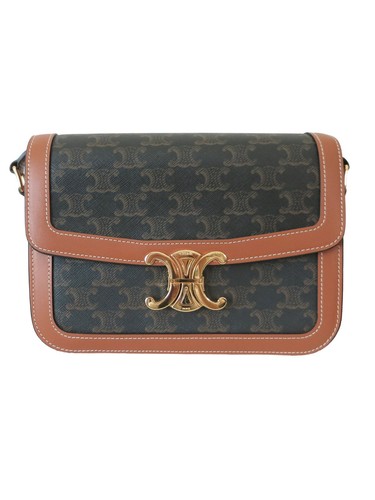 CELINE Brown Tan Canvas MEDIUM CLASSIQUE TRIOMPHE Classic Monogram Shoulder Bag