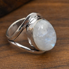Rainbow Moonstone Gemstone Handmade 925 Solid Sterling Silver Ring Jewelry