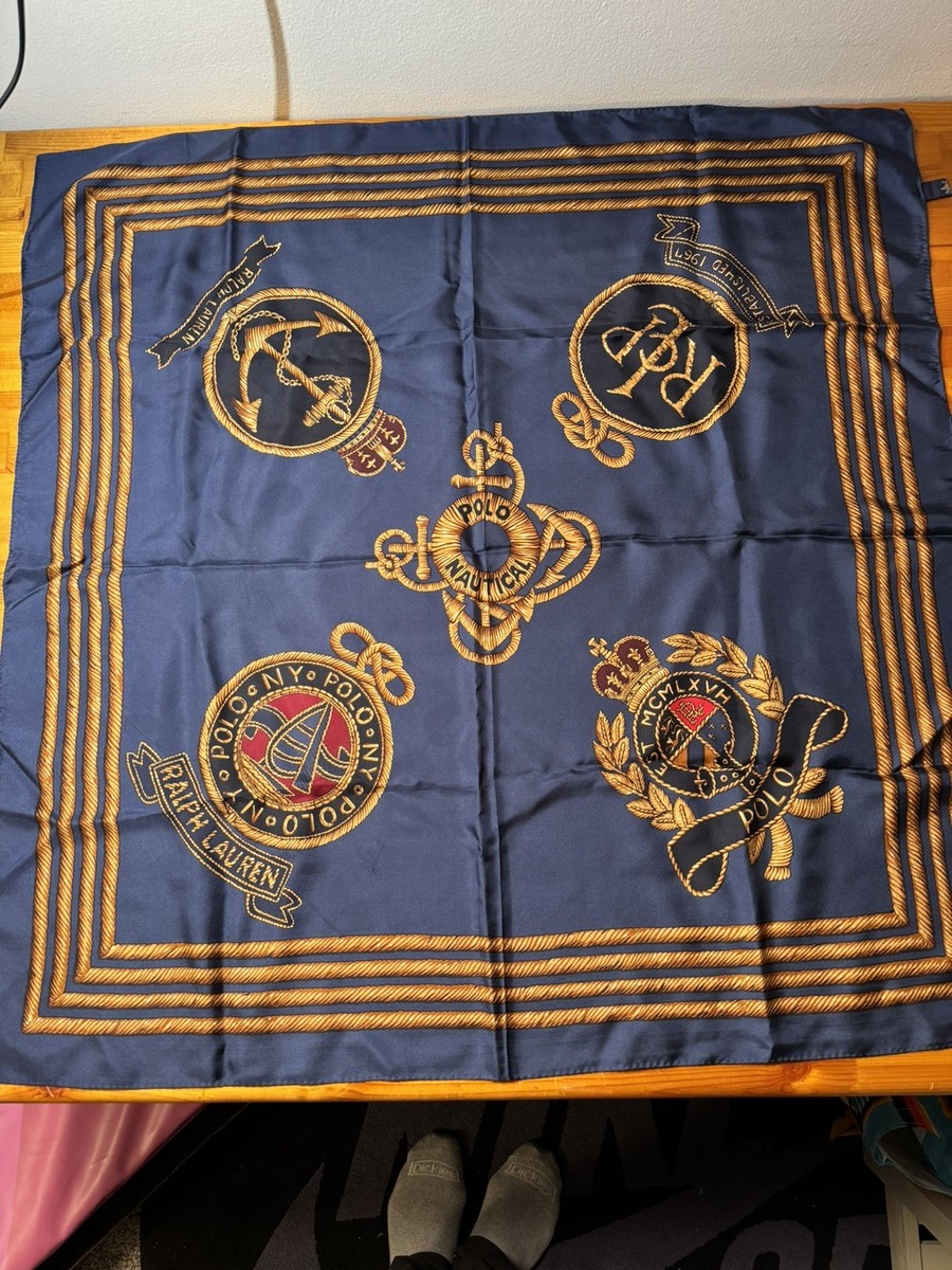 Polo Ralph Lauren Vintage Nautical Silk Ny NYYC Rare Scarf Square