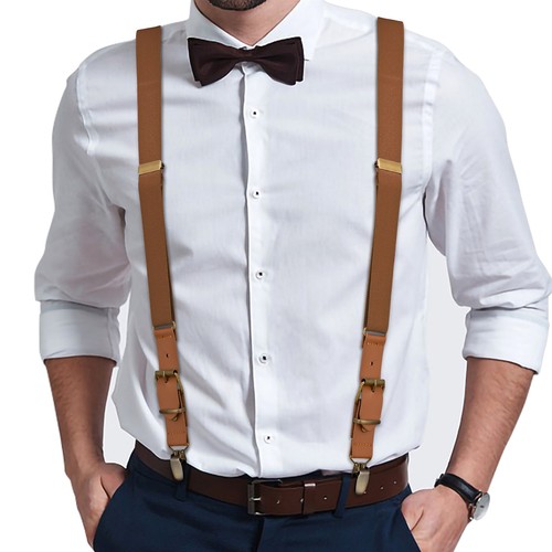 Buyless Fashion Leather End Suspender Mens - 48" Elastic Adjustable 1" - Y Shape - Picture 77 of 84