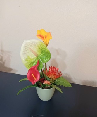 13'' Tropical Fowers Faux Lillie's & Fern, Easter Decor, Orange, Yellow & Green