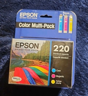 1-Epson 220 Color Multi- Pack (1)Cyan ()Magenta (2)Yellow  Cartridges  Exp 2021