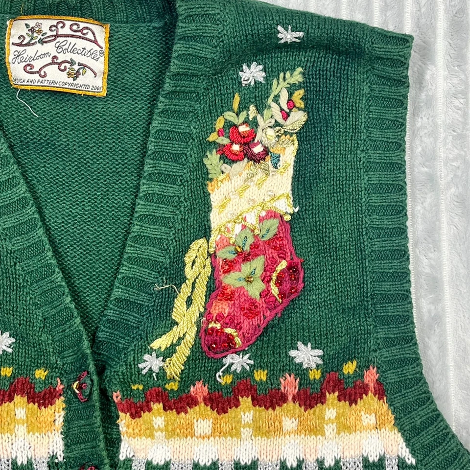VTG Heirloom Collectibles Ugly Christmas Sweater Vest Holiday Santa Sleigh *Size - Image 4 of 4