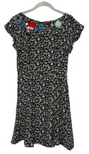 Queenie And Ted London Handmaid Black Floral Embroidered Y2k Dress Size Small