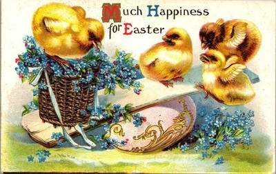 Vintage EASTER Postcard Anthropomorphic Chicks on Makeshift Egg Teeter Totter 