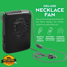 O2COOL Black Necklace Fan Battery Powered, Personal Cooling with Lanyard